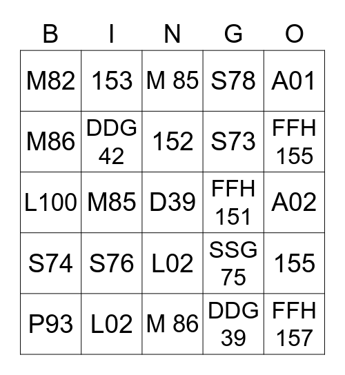 Pennant Number Bingo Card