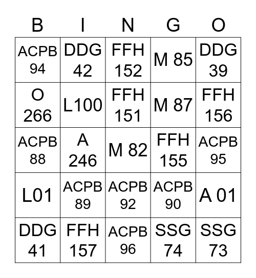 Pennant Number Bingo Card
