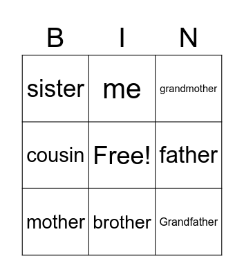 My Family Bingo Card