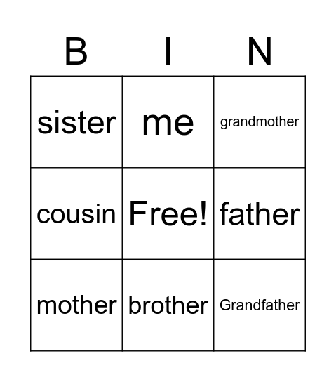 My Family Bingo Card