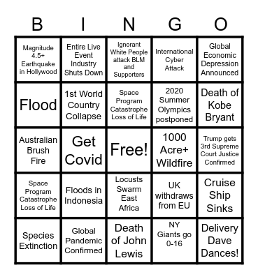 KIMBERLY EVANS 2020 APOCALYPSE BINGO Card