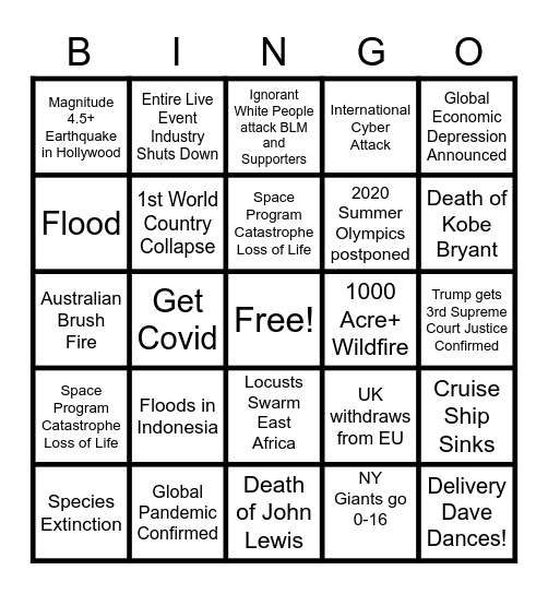 KIMBERLY EVANS 2020 APOCALYPSE BINGO Card