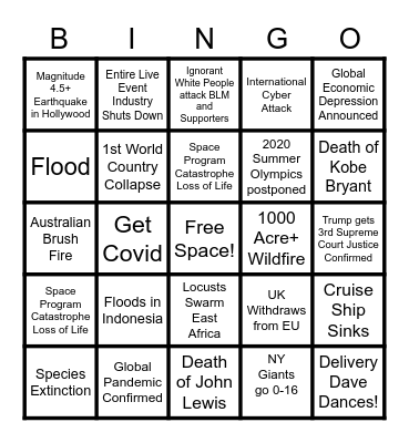 KIMBERLY EVANS 2020 APOCALYPSE BINGO Card