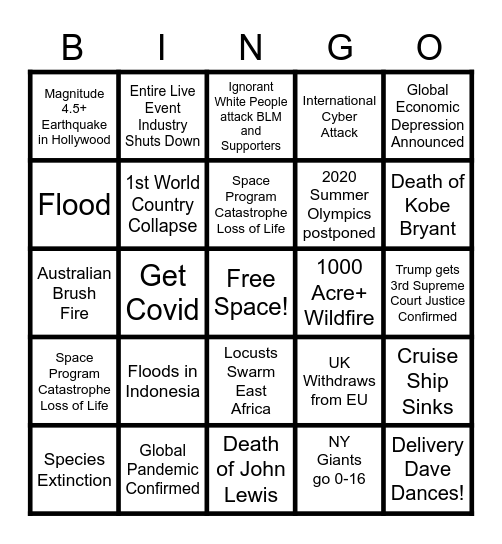 KIMBERLY EVANS 2020 APOCALYPSE BINGO Card