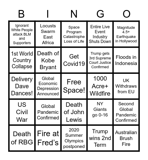 KIMBERLY EVANS 2020 APOCALYPSE BINGO Card