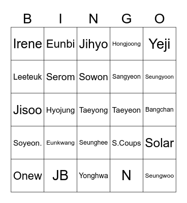 Leader KPOP Bingo Card