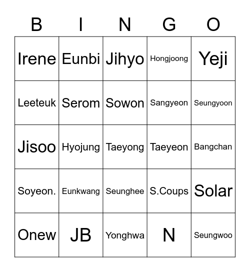 Leader KPOP Bingo Card