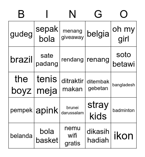 bingonya juy Bingo Card