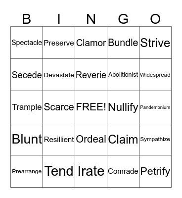 Vocabulary Bingo Card