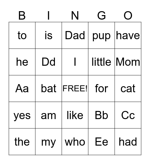 My New Words Bingo Card