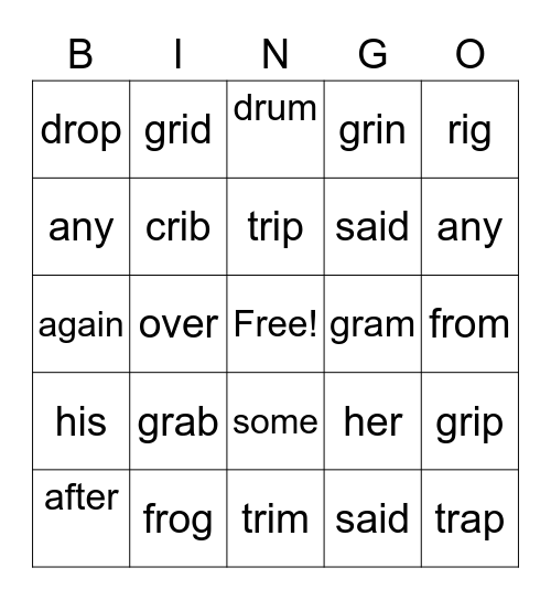1st grade words Bingo Card