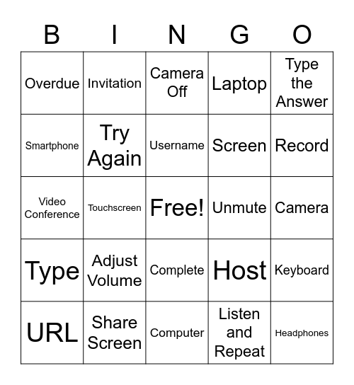 Computer Vocab Bingo Card