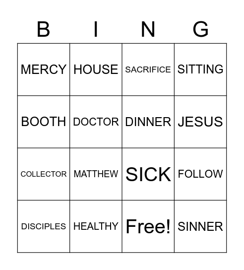Jesus Calls Matthew Bingo Card