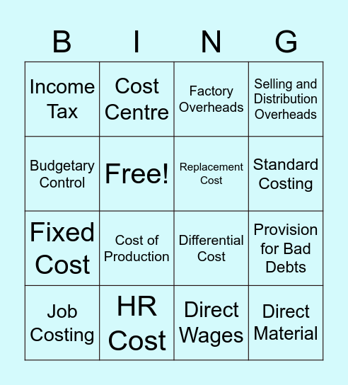 Costing Bingo Card