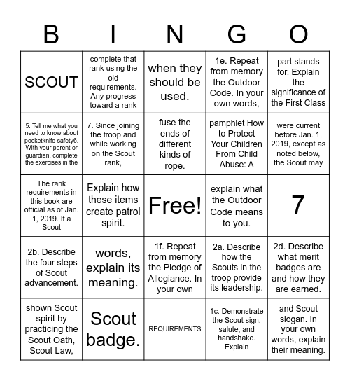 scout rank  Bingo practice Bingo Card