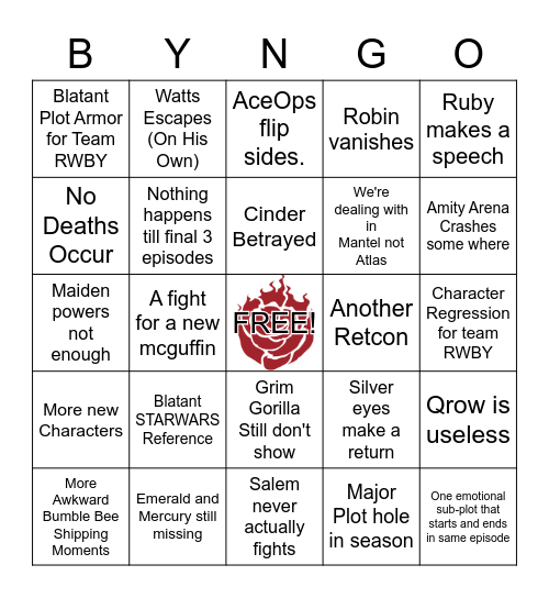 RWBYNGO Vol8 Bingo Card