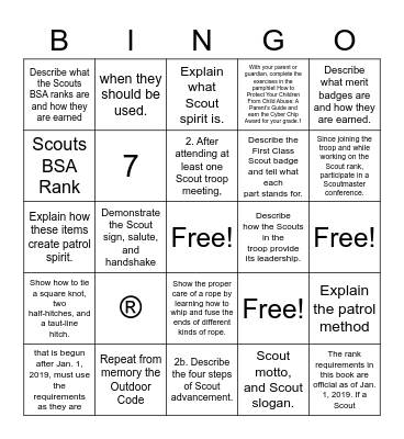 scout rank  Bingo practice Bingo Card