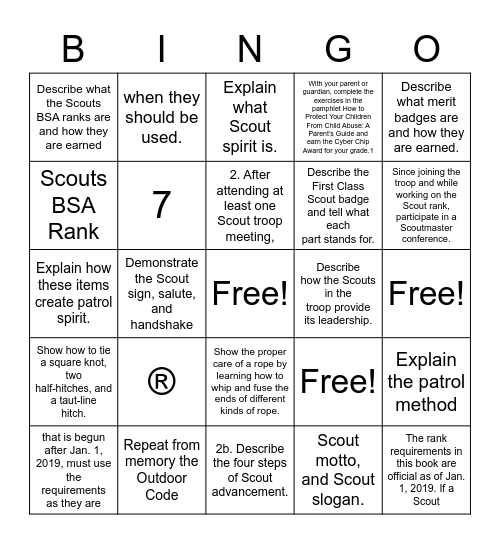 scout rank  Bingo practice Bingo Card