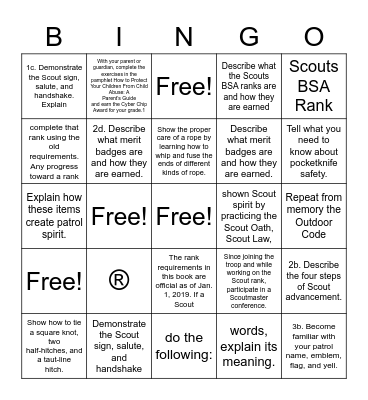 scout rank  Bingo practice Bingo Card