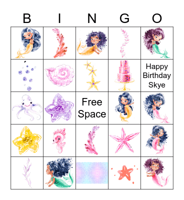 Skye's 4th Birthday Mermaid Bingo Card