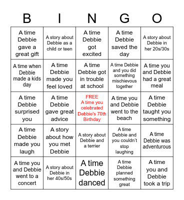 Debbie's 70th Birthday Bingo! Bingo Card