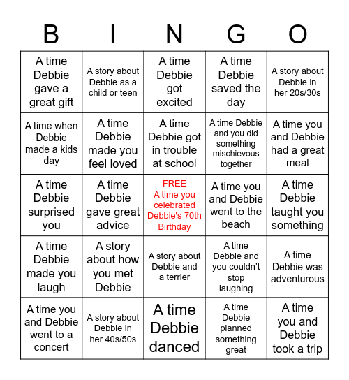 Debbie's 70th Birthday Bingo! Bingo Card