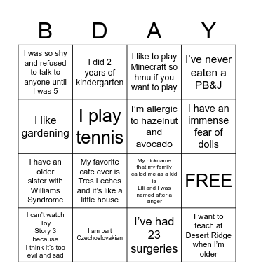 BIRTHDAY BINGO Card