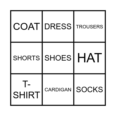 CLOTHES Bingo Card