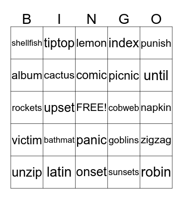 Multi-Syllabic Words Bingo Card