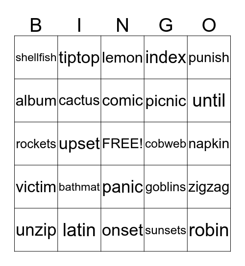 Multi-Syllabic Words Bingo Card