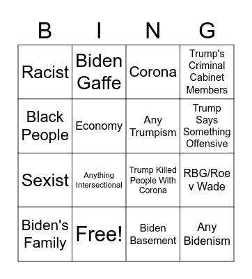 2020 Presidential Debate Bingo Card