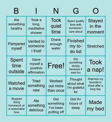 Self-Care Bingo Card