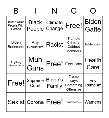 2020 Presidential Debate Bingo Card