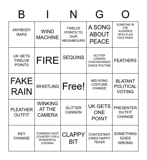 EUROVISION 2015 Bingo Card