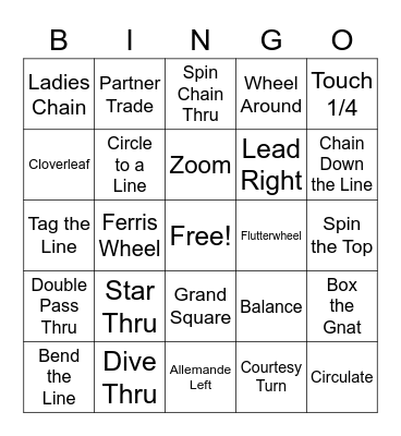 Square Dance Call Bingo Card