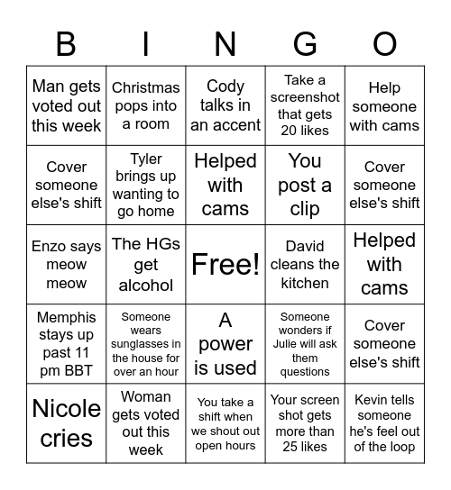 BB22 Updater Bingo! Bingo Card