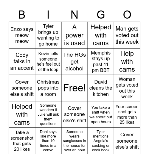 BB22 Updater Bingo! Bingo Card