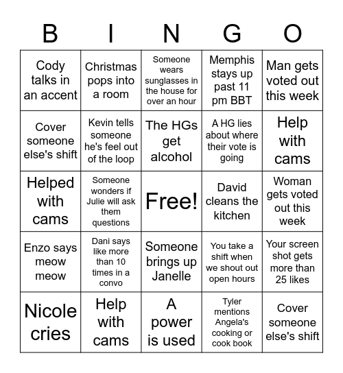 BB22 Updater Bingo! Bingo Card