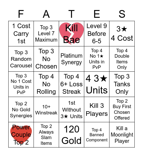 Set 4 Bingo - Fates Bingo Card