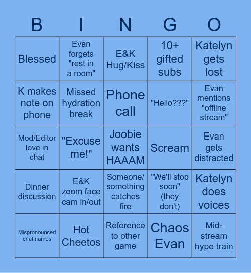 E&K Any Game Bingo Card