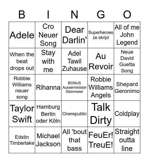 Radio Hamburg Neue Playliste Bingo Card