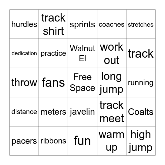 Track and Field Bingo Card