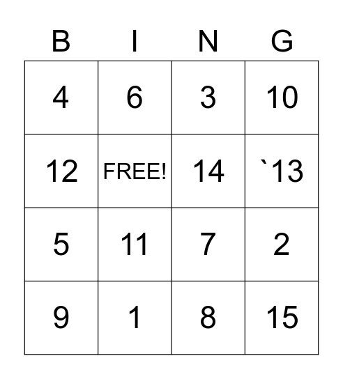 Numbers 1-15 Spanish Bingo Card