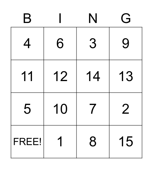 Numbers 1-15 Spanish Bingo Card