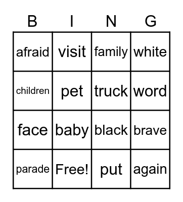 September Sight Words Bingo Card