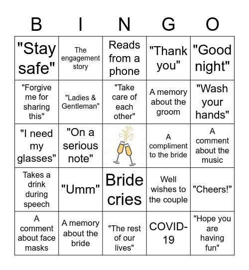 Speech Bingo! Marc & Rizha's Wedding Edition Bingo Card