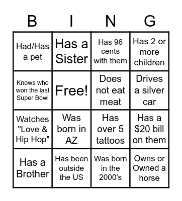 Virtual Family Connection Bingo Card