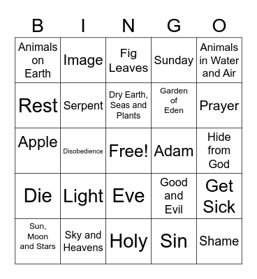 Week 3 KG Sunday School Bingo Card