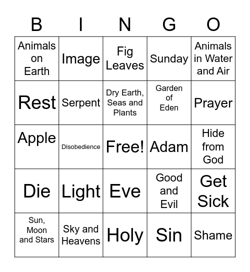 Week 3 KG Sunday School Bingo Card