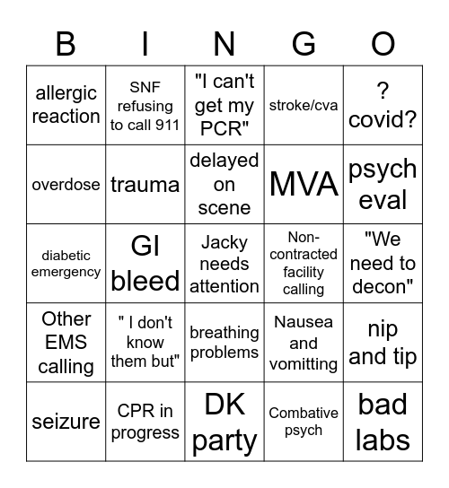 EMS Bingo Card
